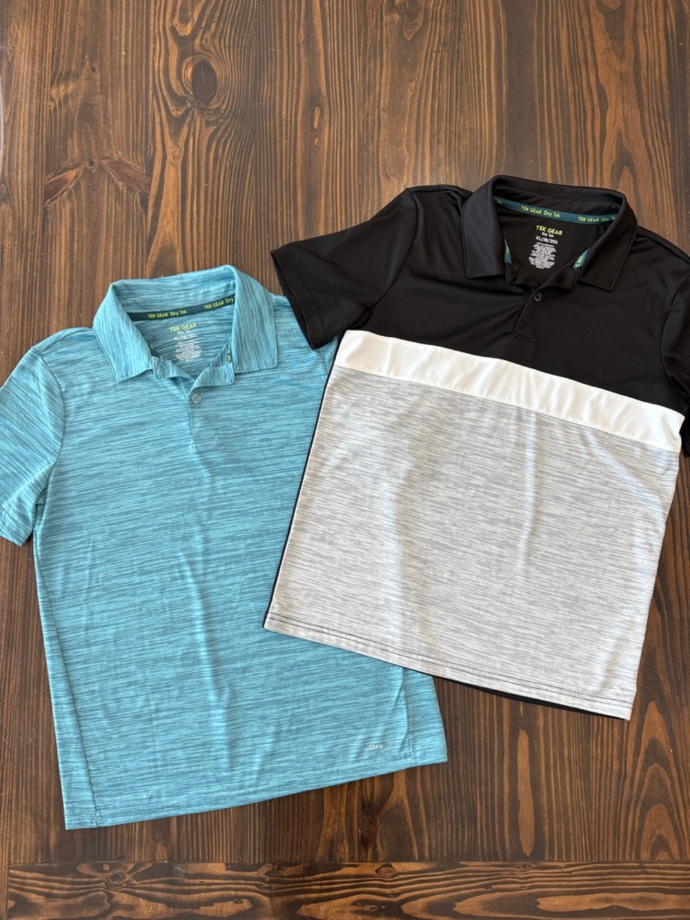 Lot of 2 Tek Gear Big Boys XL 18/20 Polo Golf Shirts Collared Kids Blue Black
